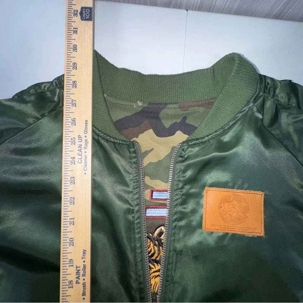 IRO Iroochi Reversible Camo Green Bomber Jacket Embroidered Tiger‎ Floral 2XL